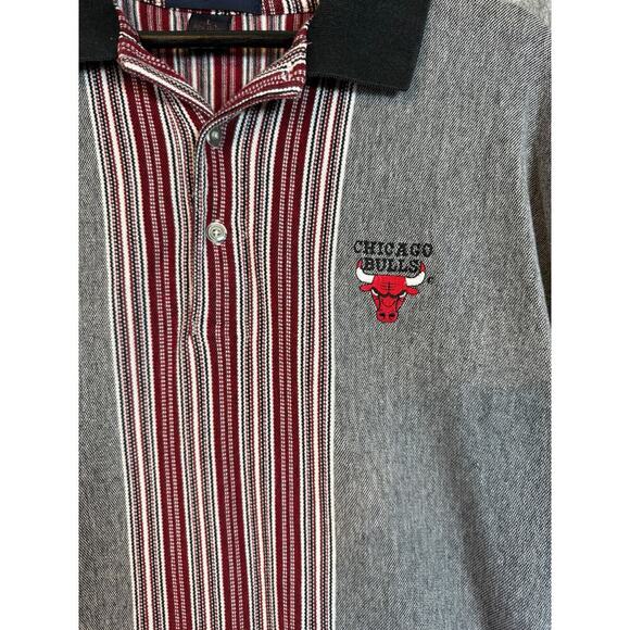 Vintage 90s Antigua Chicago Bulls Gray Striped Polo Made In USA - Large - Picture 2 of 8